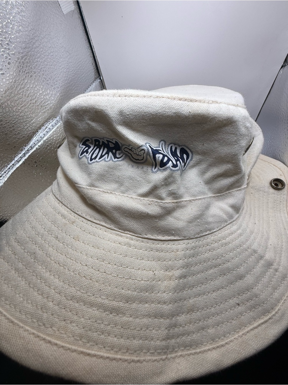 Cream Canvas Bucket Hat with Graphic Logo